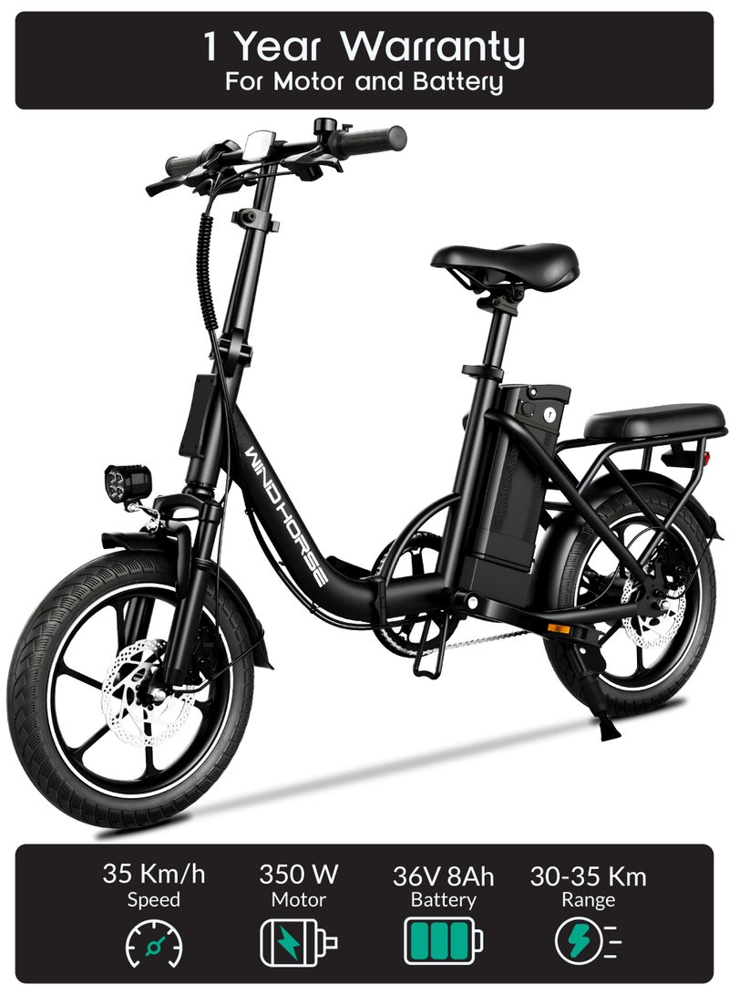 ويندهورس دراجة كهربائية قابلة للطي بمحرك 350 واط عالي السرعة | بطارية 36V 8Ah | سرعة 40 كم/س | مدى 35 كم | فرامل قرصية مزدوجة | إطار من سبائك الكربون | عجلات 16 بوصة | تعليق أمامي | مقعدين - Image 1